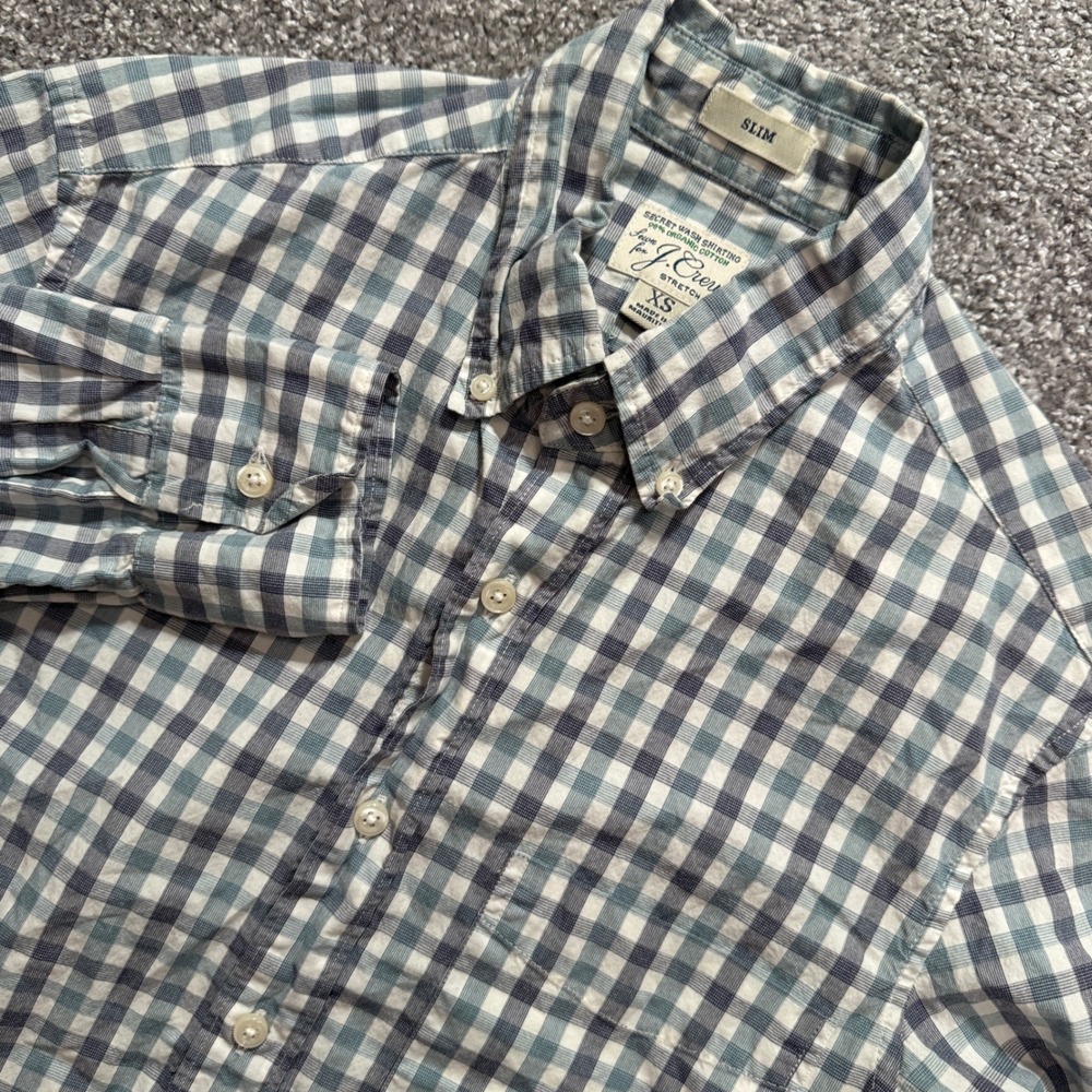 J.Crew Shirt Mens XS Blue Gingham Organic Cotton Slim Fit Classiccore Mnimal